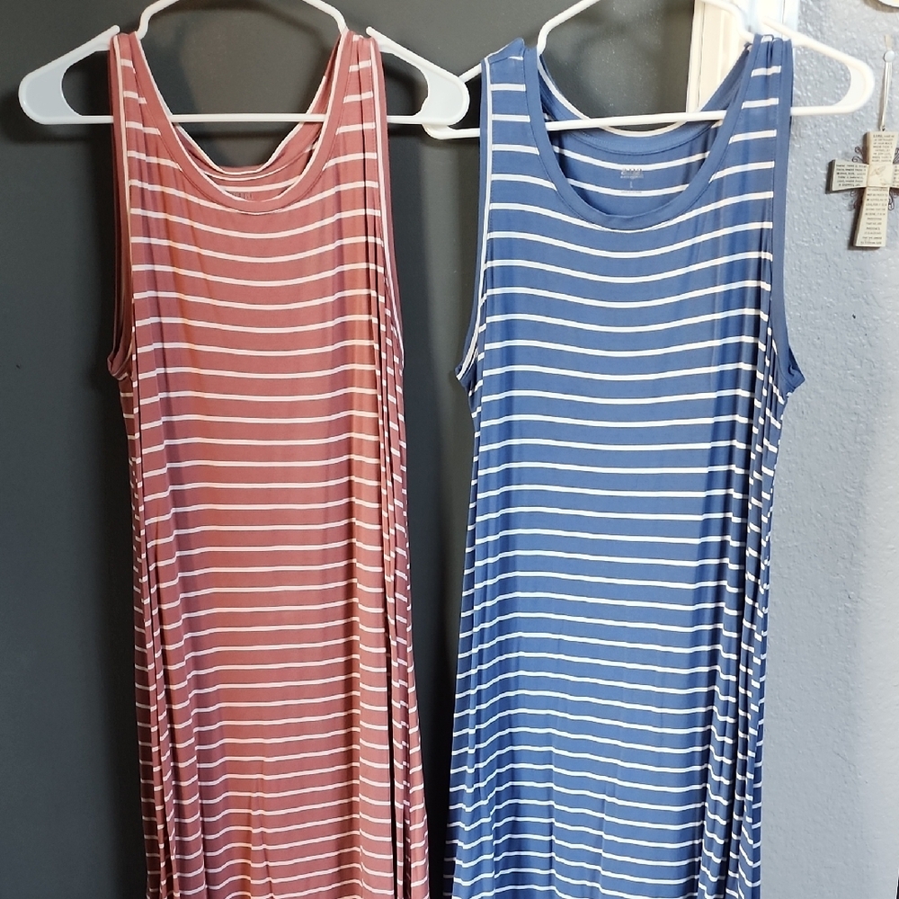 Striped Sleeveless Dresses in Pink and Blue